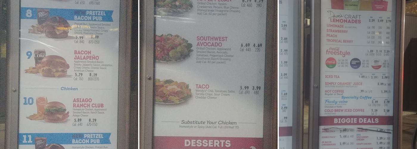 Wendy's Menu