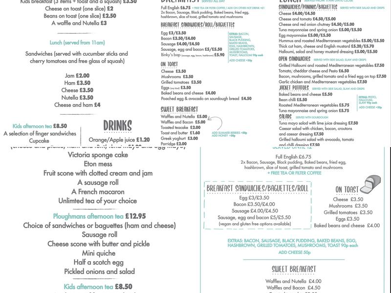 Binky's Cafe Menu