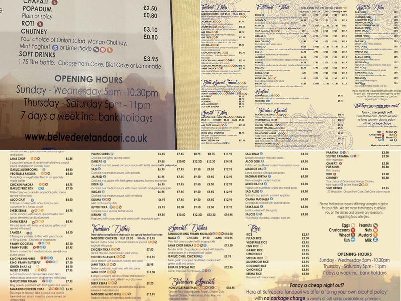 Belvedere Tandoori Menu
