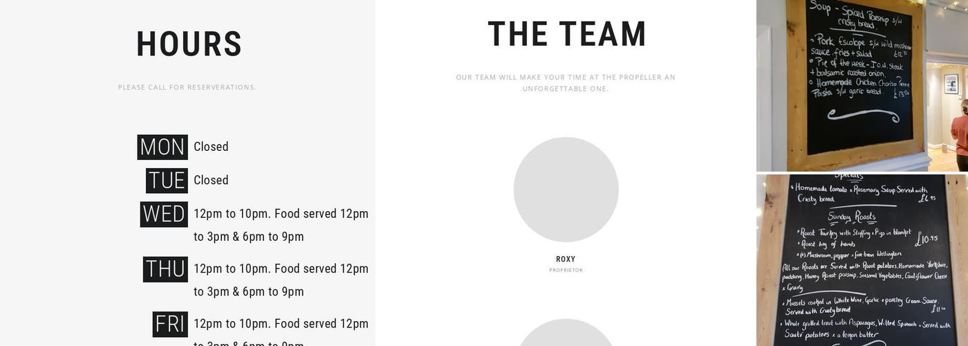 The Propeller Inn Menu