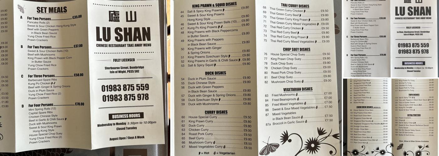 Lu Shan Chinese Restaurant Menu