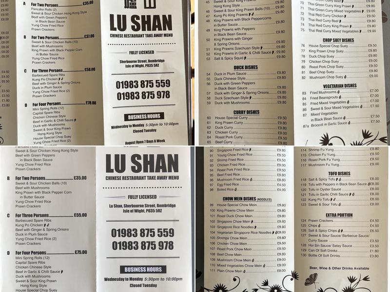 Lu Shan Chinese Restaurant Menu