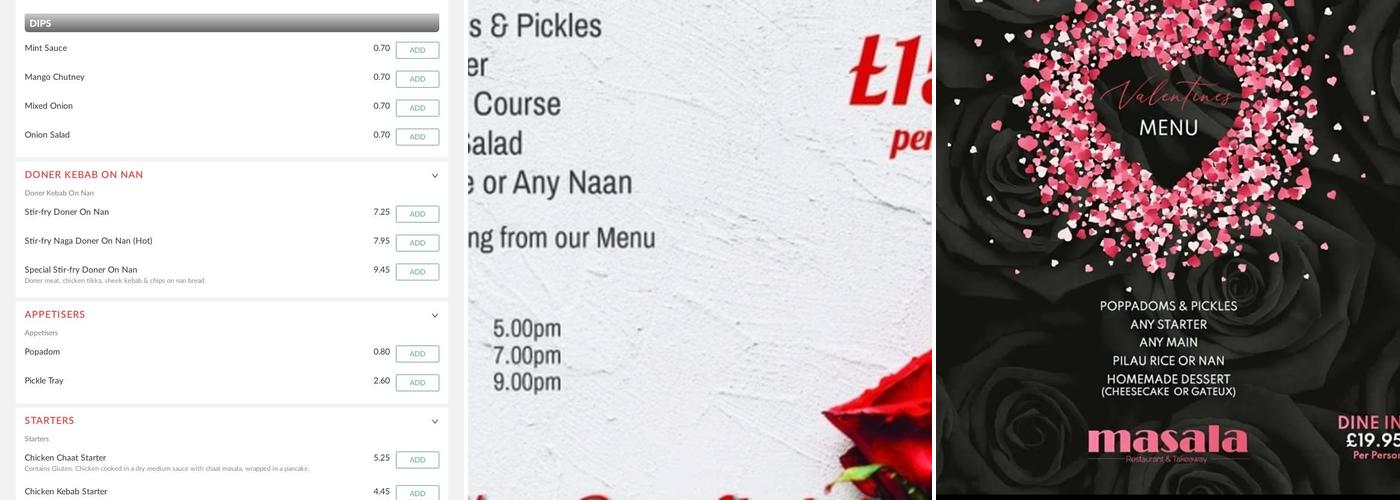 Masala Doncaster Menu