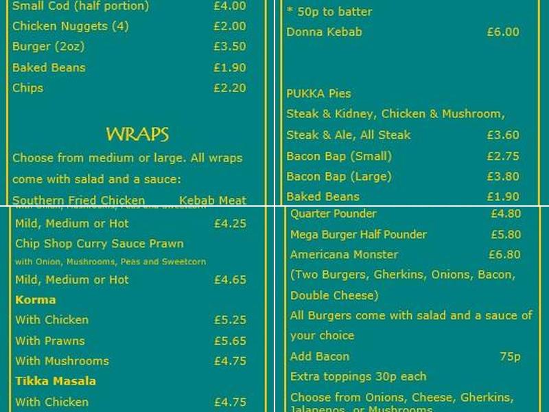 Bere Alston Fish And Chip Shop Menu