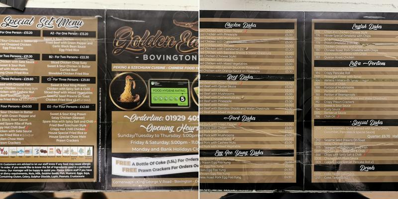 Golden Eagle Menu