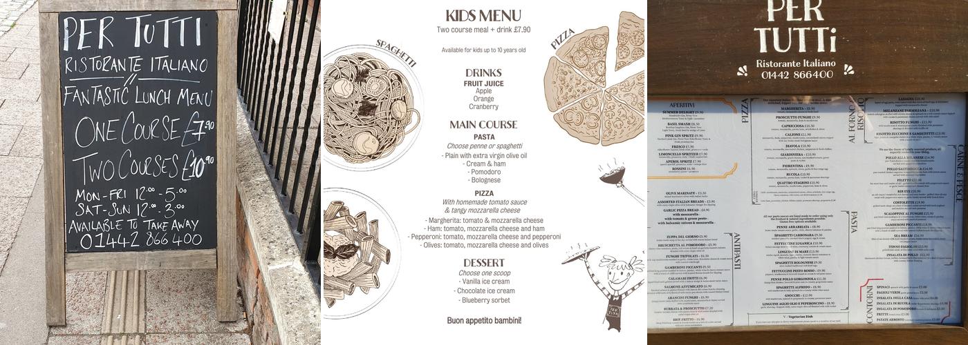 Per Tutti Berkhamsted Menu