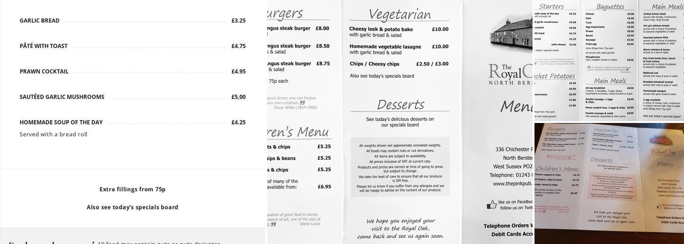 The Royal Oak Menu