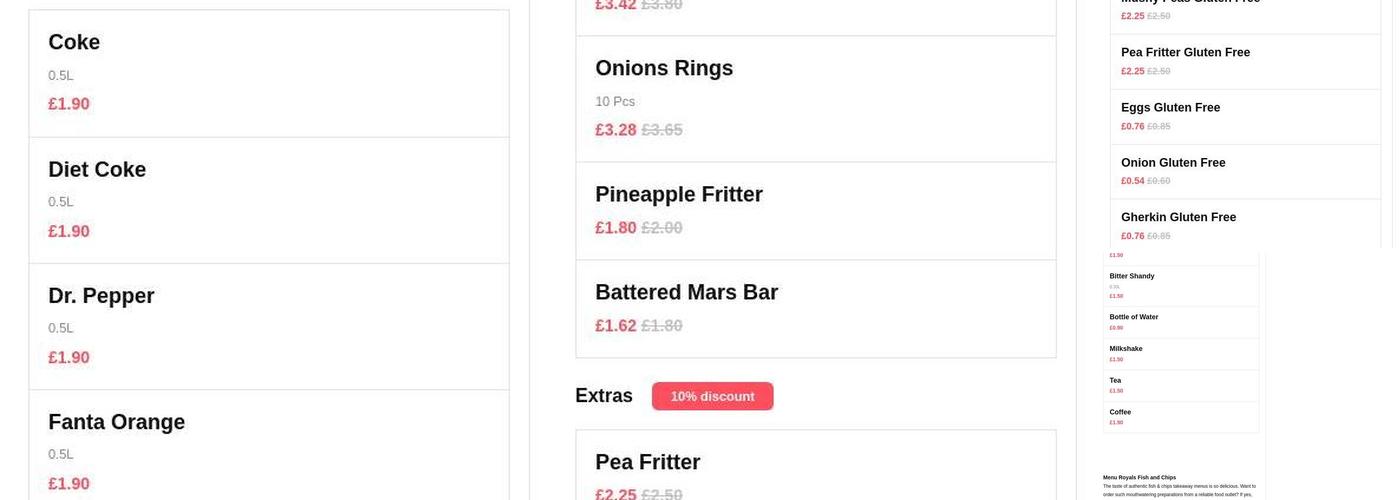 Royals Fish & Chips Menu