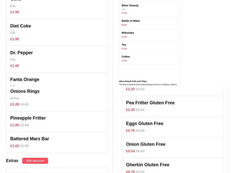 Royals Fish & Chips Menu