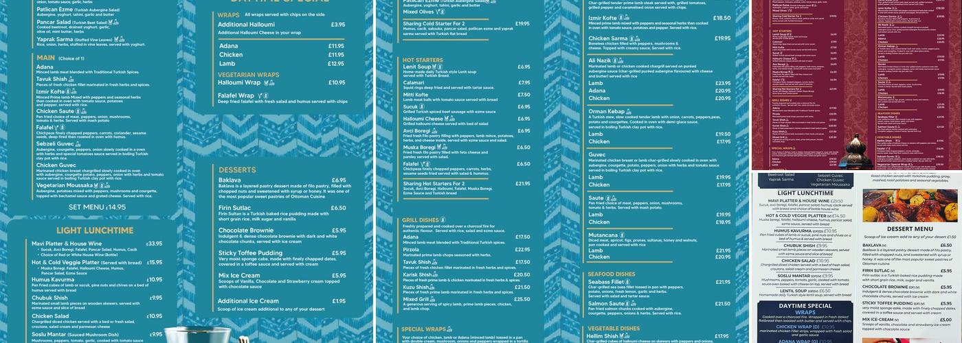 MAVI Turkish Restaurant Menu