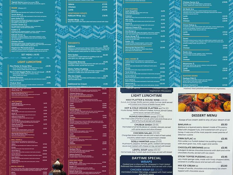 MAVI Turkish Restaurant Menu