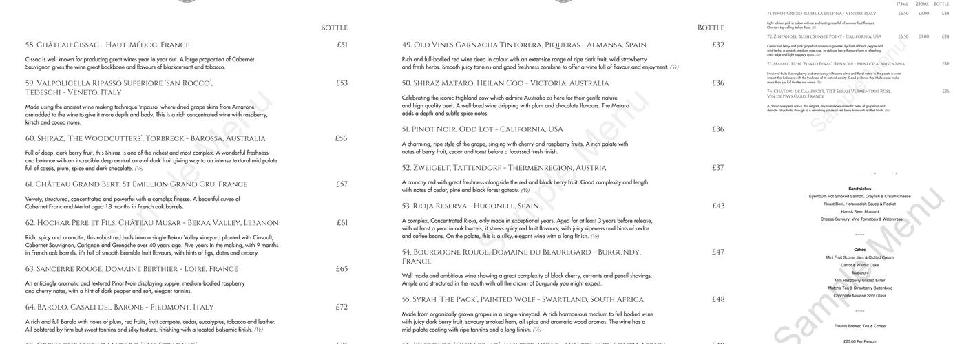 Restaurant 1782 Menu