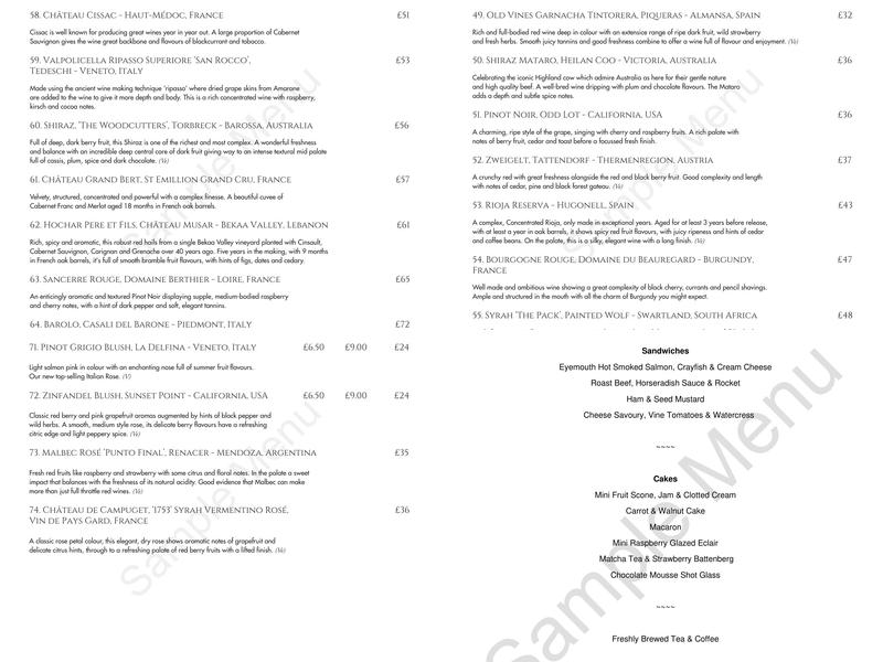 Restaurant 1782 Menu