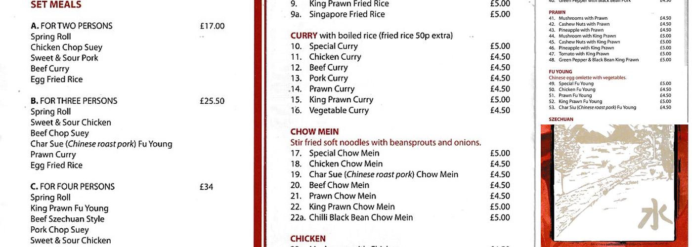 Mountain Water Takeaway Menu