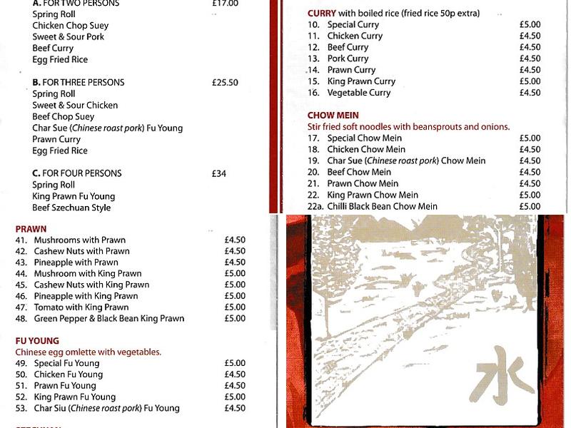Mountain Water Takeaway Menu