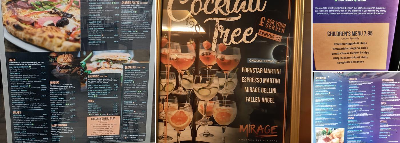 Mirage Cocktail Bar and Bistro Menu