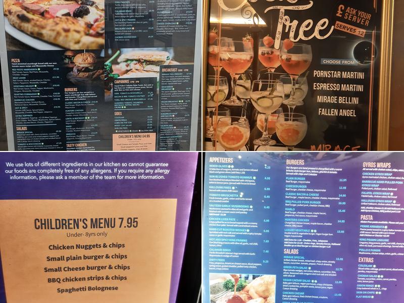 Mirage Cocktail Bar and Bistro Menu