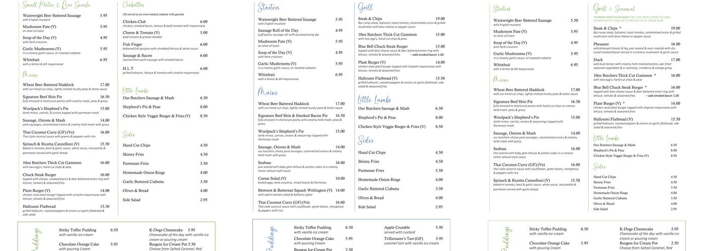 The Woolpack Beverley Menu