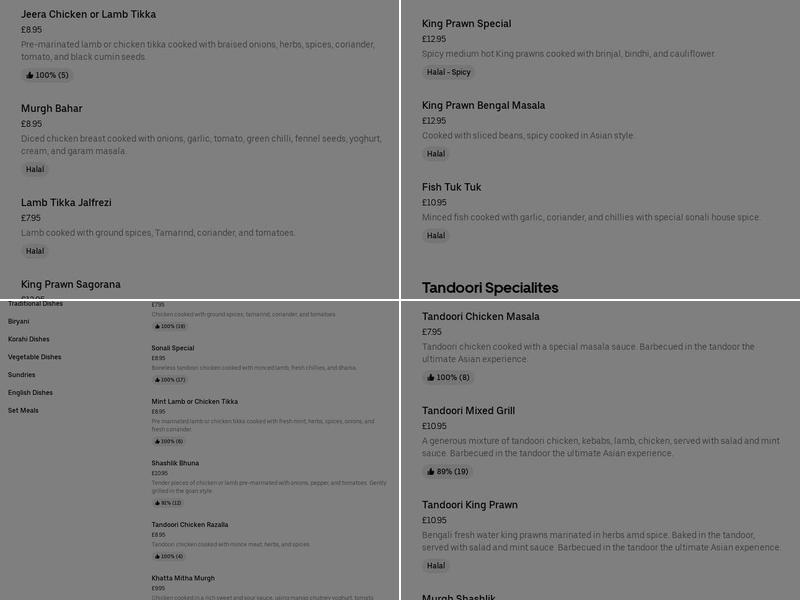 Sonali Spice Beverley Menu