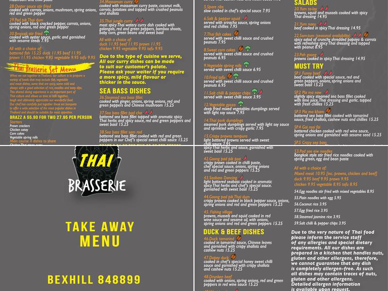 Thai Brasserie Bexhill-on-Sea Menu