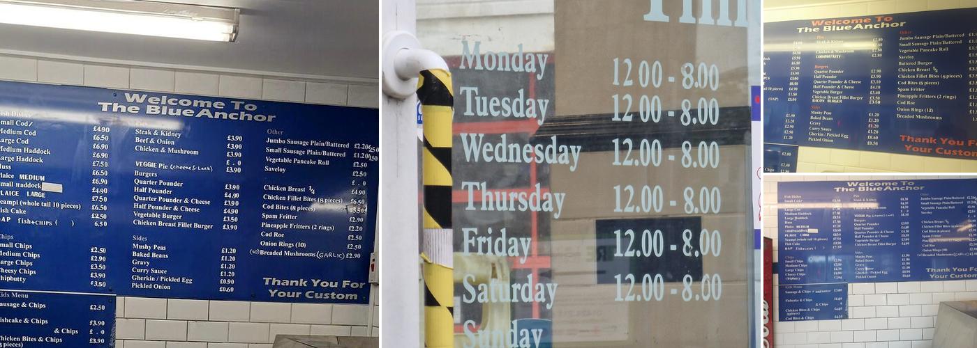 Blue Anchor Menu