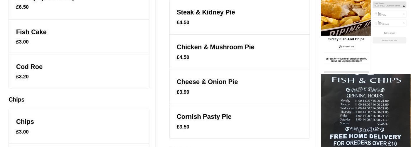Sidley Fish and Chips Menu