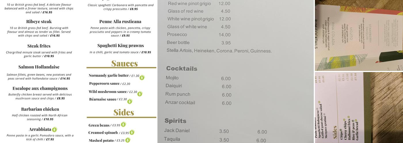 ANZAR Brasserie Menu