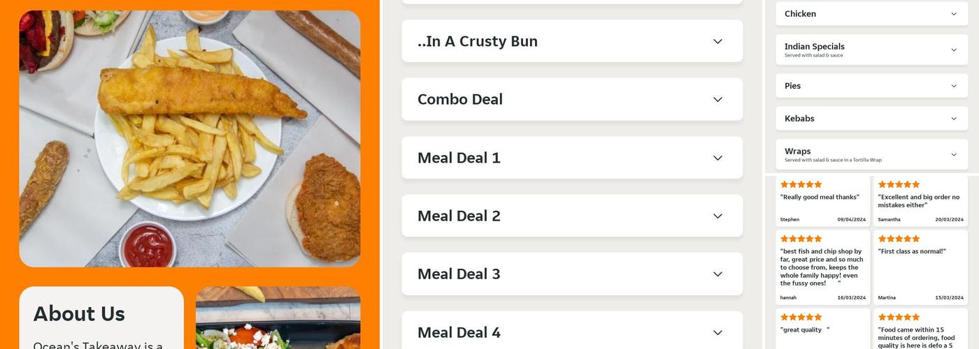 Oceans Takeaway Menu