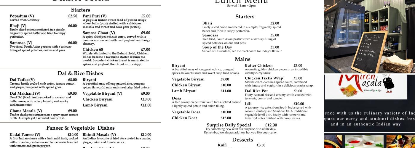 Mirch Masala Rasoi Indian Restaurant Menu