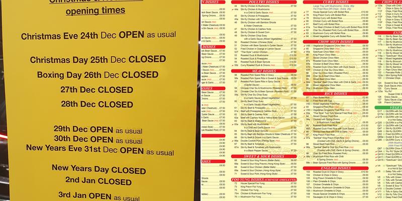 SUN WAH chinese take away Menu