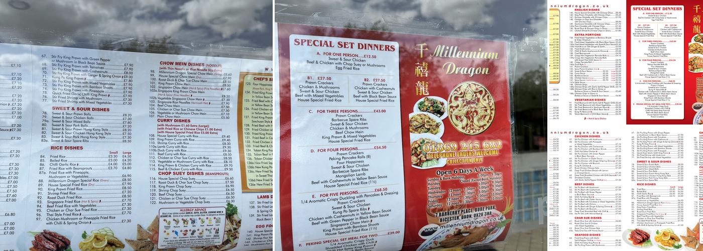 Millennium Dragon Menu