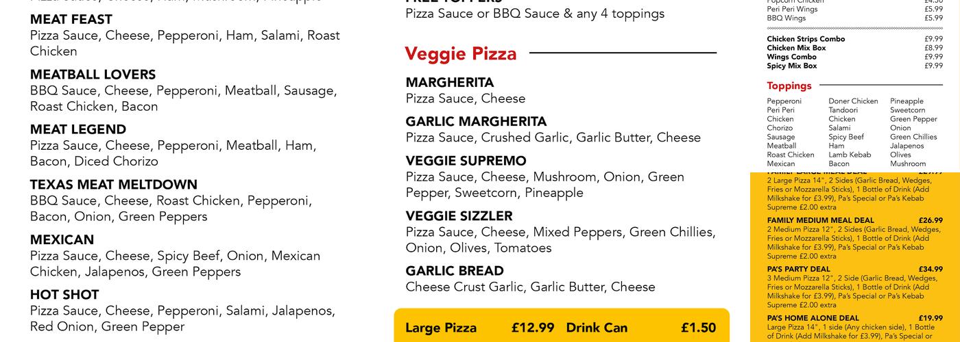 PaPizza & Shakes Menu