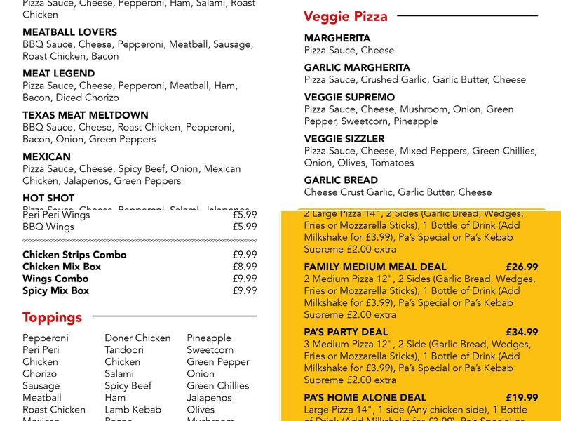 PaPizza & Shakes Menu
