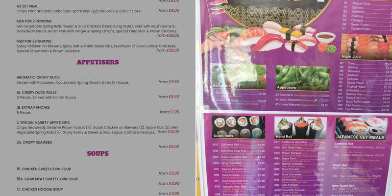 Wing on Bicester Menu