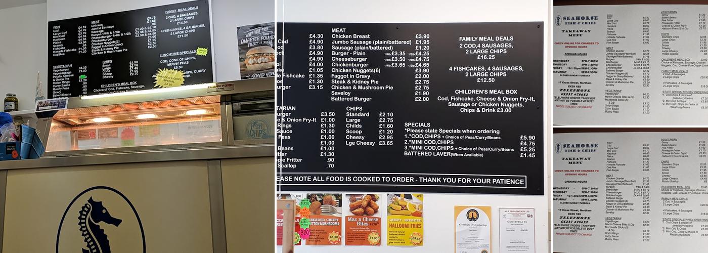Seahorse Fish and Chips Menu