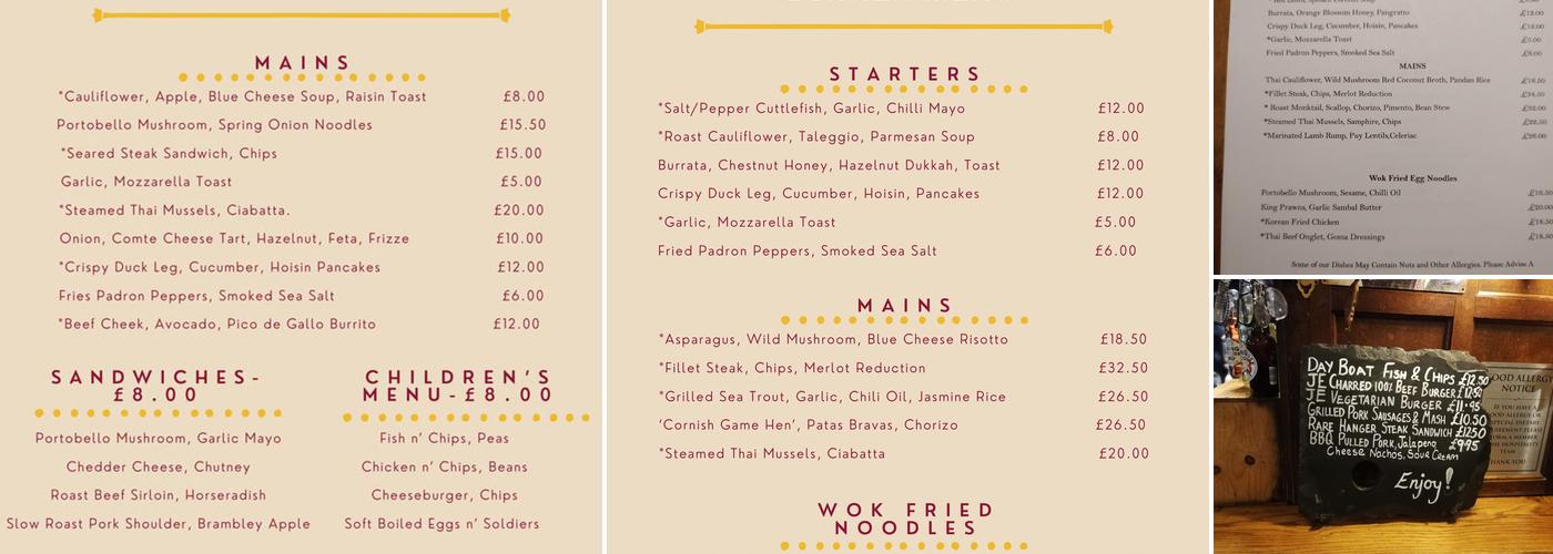 The Journeys End Inn Menu