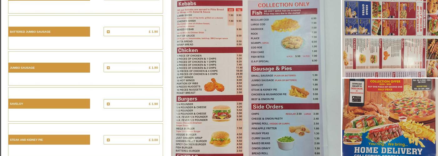 UK FRIED CHICKEN, PIZZAS,KEBABS Menu