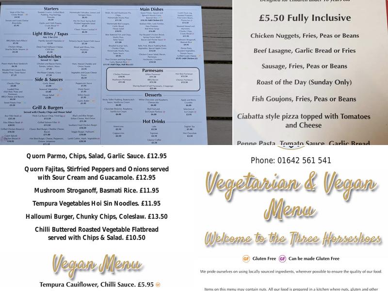 The Three Horseshoes Menu