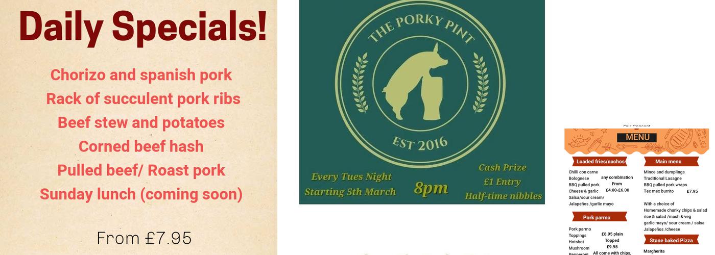 The Porky Pint Menu
