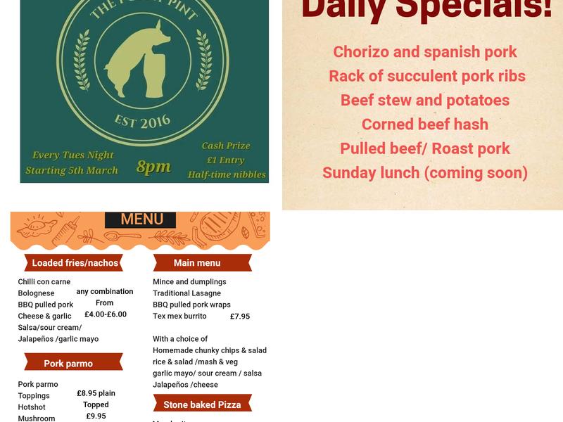 The Porky Pint Menu