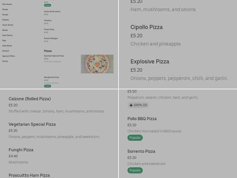 Espresso Pizzeria Menu