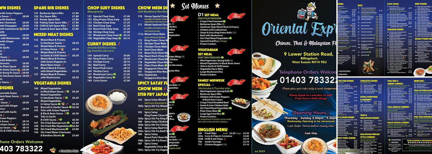 Oriental Express Chinese Takeaway Menu