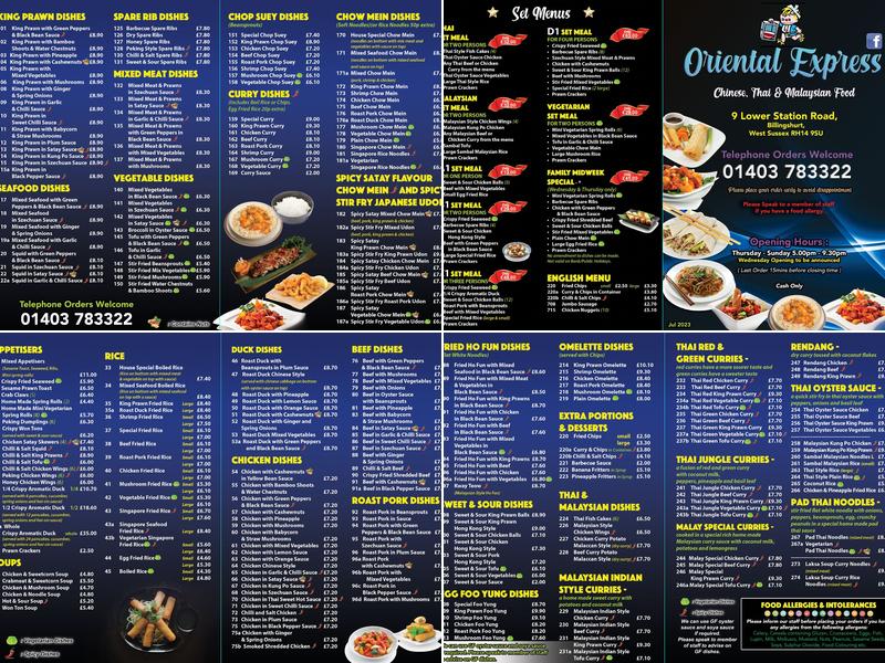 Oriental Express Chinese Takeaway Menu