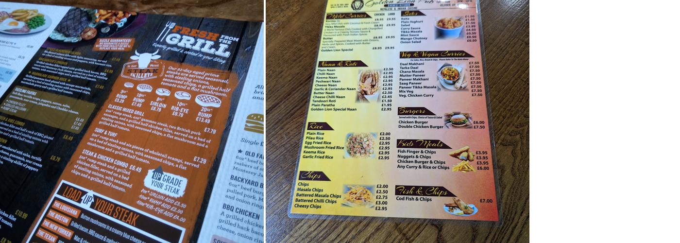 Golden Lion Menu