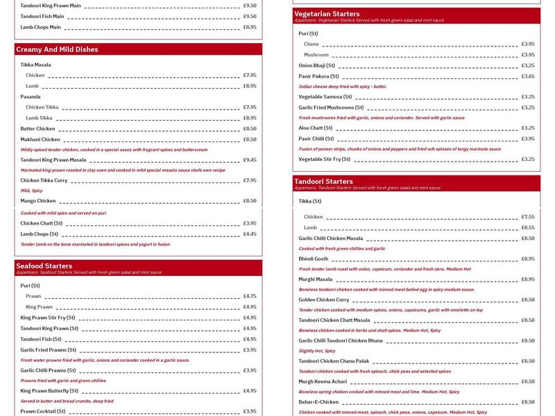 Curry Lounge Menu