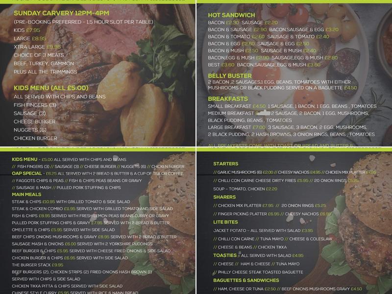 The Rocket Pools Inn Menu