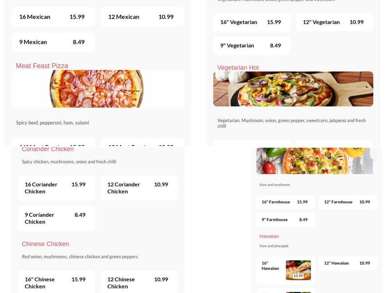 Bradley's No1 Pizza Menu