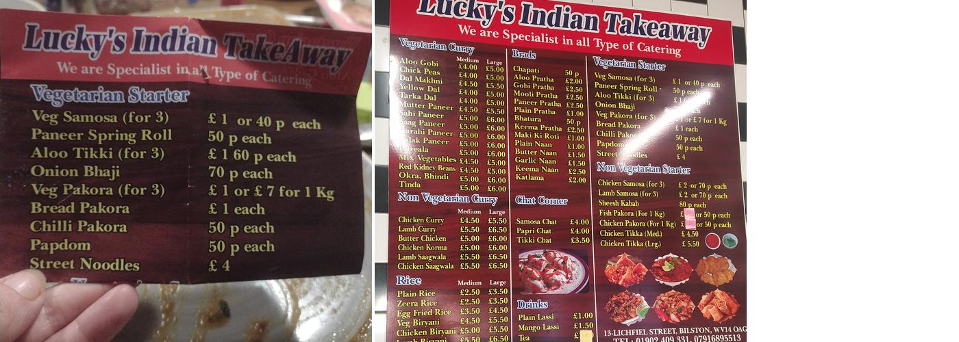 Lucky Sweet Shop & Takeaway Menu
