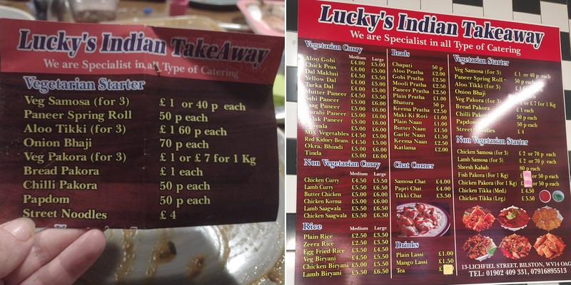 Lucky Sweet Shop & Takeaway Menu