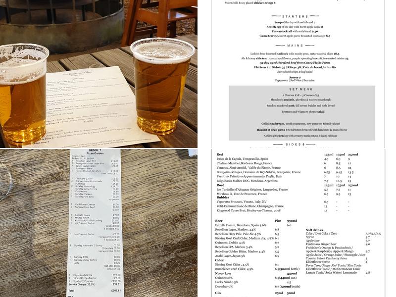 Bottle & Glass Inn Menu